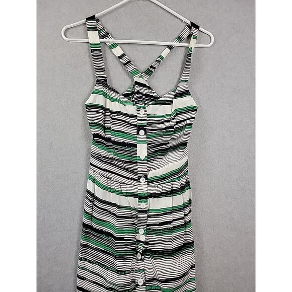Staring At Stars White Green Striped Criss Cross Cutout Dress Medium Pockets - Picture 2 of 10
